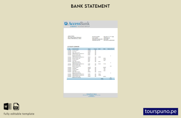 listo para imprimir Liberia Acceda a la palabra del extracto bancario. plantilla